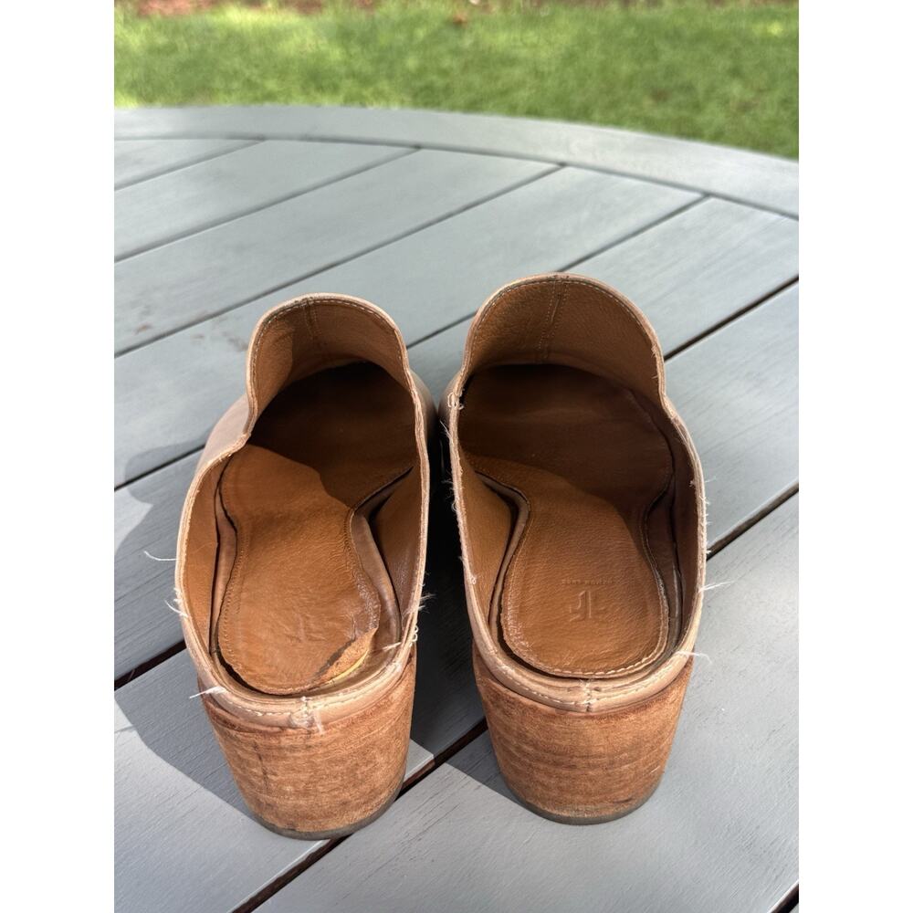 Frye Ray Leather Mules Womens Size 9.5 M Tan Natural Slip On Clogs Flat Shoes - Picture 5 of 13